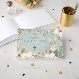 Cute Bunny Foliage Powder Blue Baptisme Gastenboek