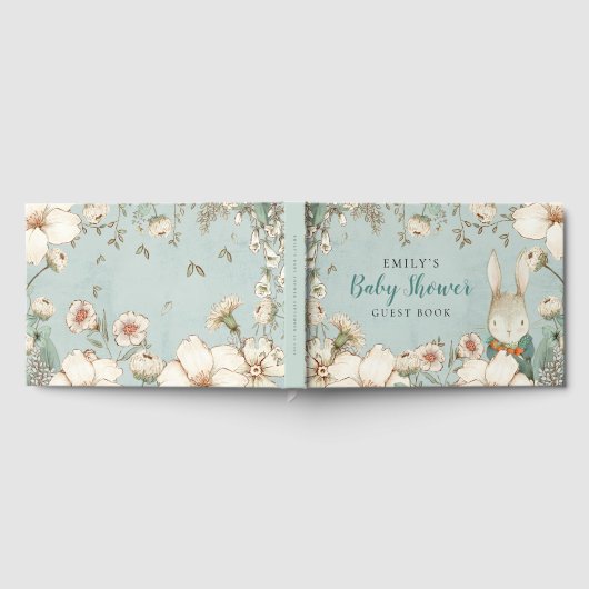 Cute Bunny Foliage Power Blue Baby shower Gastenboek (Volledig)