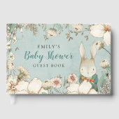 Cute Bunny Foliage Power Blue Baby shower Gastenboek (Voorkant)