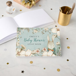 Cute Bunny Foliage Power Blue Baby shower Gastenboek