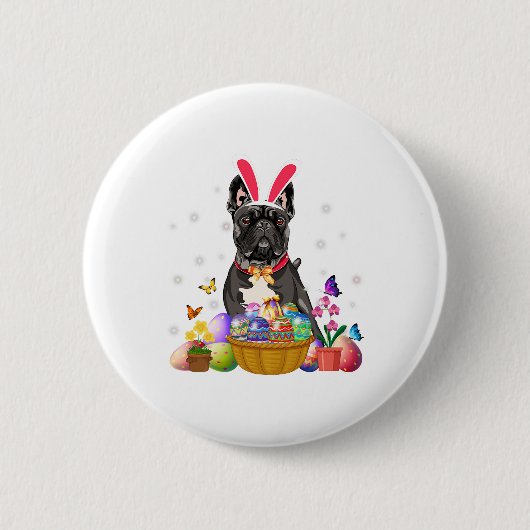 Cute Bunny French Bulldog Easter Day Eggs Basket Ronde Button 5,7 Cm (Voorkant)