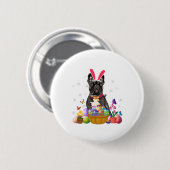Cute Bunny French Bulldog Easter Day Eggs Basket Ronde Button 5,7 Cm (Voorkant /achterkant)