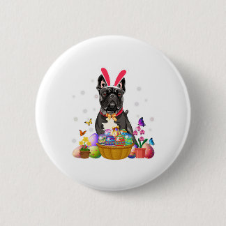 Cute Bunny French Bulldog Easter Day Eggs Basket Ronde Button 5,7 Cm