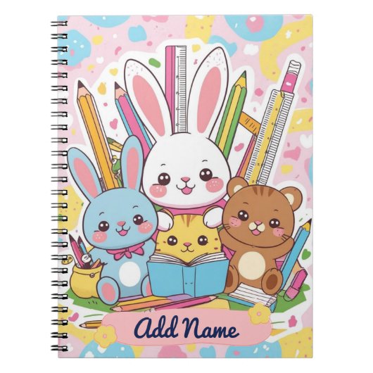 Cute Bunny & Friends Notitieboek – Bewerkbare Naam (Voorkant)