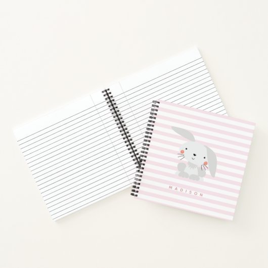 Cute Bunny - Gepersonaliseerd Roze gestreept Kind Notitieboek (Binnen)
