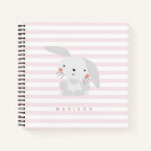 Cute Bunny - Gepersonaliseerd Roze gestreept Kind Notitieboek (Voorkant)