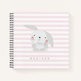 Cute Bunny - Gepersonaliseerd Roze gestreept Kind Notitieboek