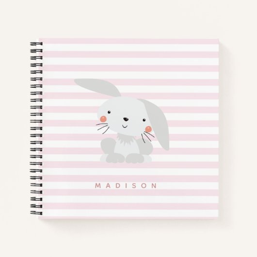 Cute Bunny - Gepersonaliseerd Roze gestreept Kind Notitieboek