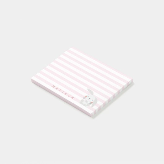 Cute Bunny - Gepersonaliseerd Roze gestreept Kind Post-it® Notes (Schuin)