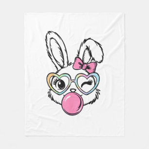 Cute Bunny Gezicht Bubblegum Bril Roze Coquette St Fleece Deken