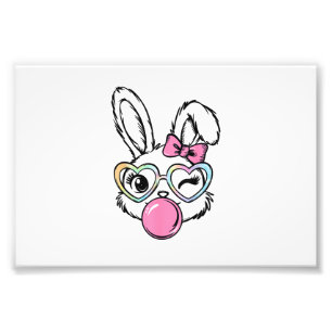 Cute Bunny Gezicht Bubblegum Bril Roze Coquette St Foto Afdruk