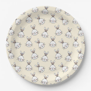 Cute Bunny Gezichtspatroon op Ivoor Papieren Bordje