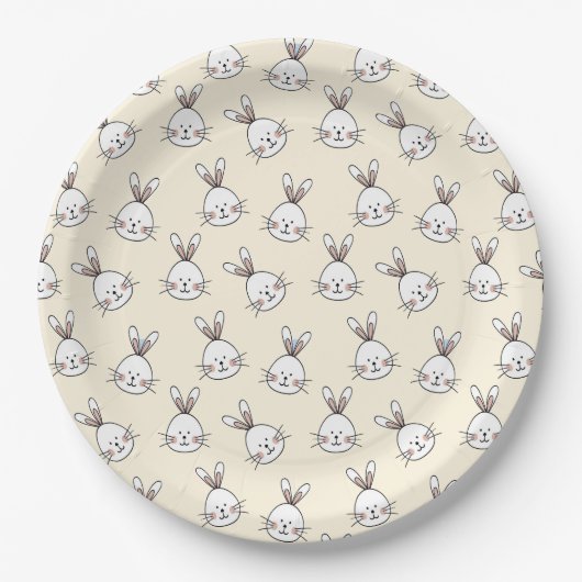 Cute Bunny Gezichtspatroon op Ivoor Papieren Bordje (Voorkant)