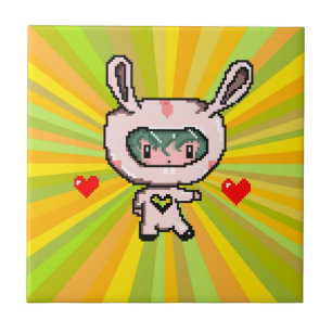 Cute Bunny girl 8 bit pixel art yellow psychedelic Tegeltje