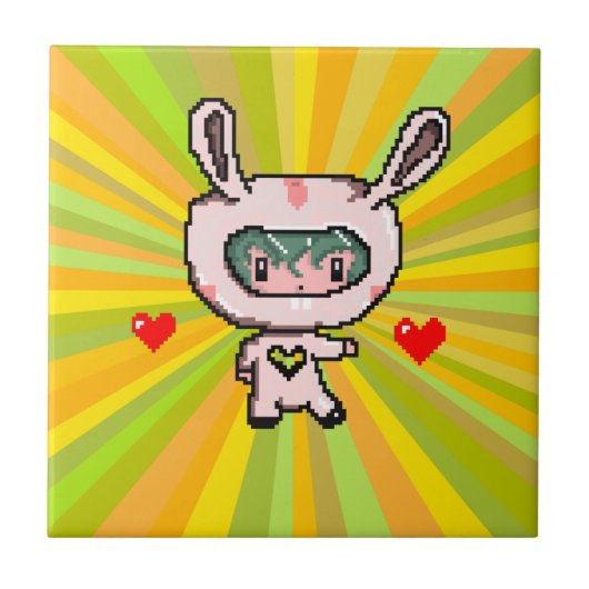 Cute Bunny girl 8 bit pixel art yellow psychedelic Tegeltje (Voorkant)