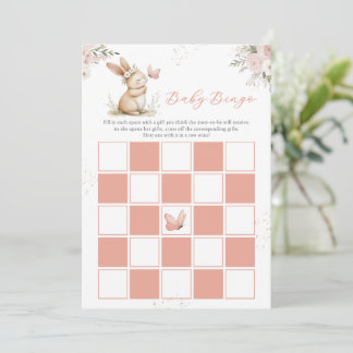 Cute Bunny  Girl Baby Shower Baby Bingo Card Kaart