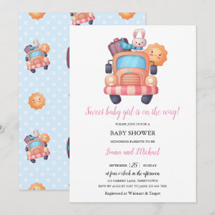 Cute Bunny Girl Baby shower Kaart