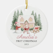 Cute Bunny Girl Baby's First Christmas Keramisch Ornament (Voorkant)