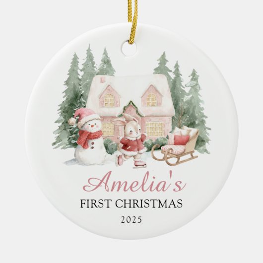Cute Bunny Girl Baby's First Christmas Keramisch Ornament (Voorkant)