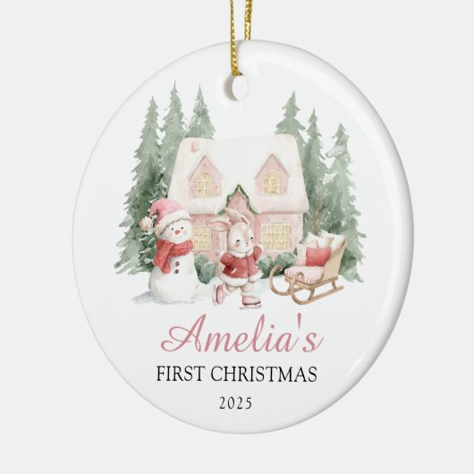 Cute Bunny Girl Baby's First Christmas Keramisch Ornament (Links)