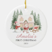Cute Bunny Girl Baby's First Christmas Keramisch Ornament (Achterkant)