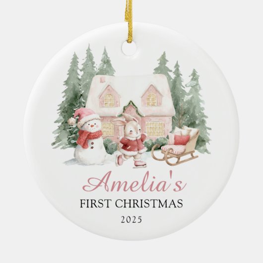 Cute Bunny Girl Baby's First Christmas Keramisch Ornament (Achterkant)