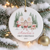 Cute Bunny Girl Baby's First Christmas Keramisch Ornament