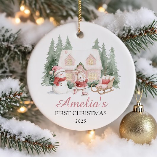 Cute Bunny Girl Baby's First Christmas Keramisch Ornament