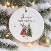 Cute Bunny Girl Baby's First Christmas Keramisch Ornament