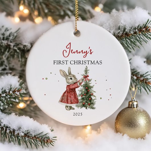Cute Bunny Girl Baby's First Christmas Keramisch Ornament