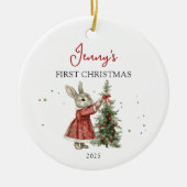 Cute Bunny Girl Baby's First Christmas Keramisch Ornament (Voorkant)