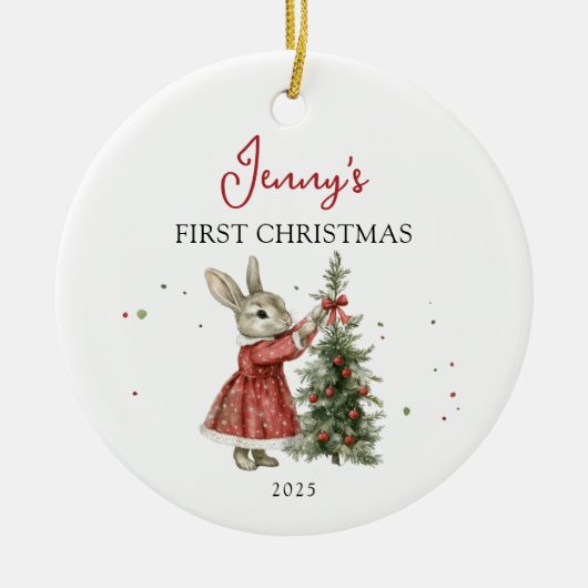 Cute Bunny Girl Baby's First Christmas Keramisch Ornament (Voorkant)