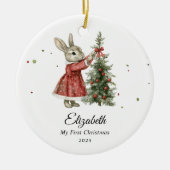 Cute Bunny Girl Baby's First Christmas Photo Keramisch Ornament (Voorkant)