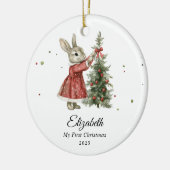Cute Bunny Girl Baby's First Christmas Photo Keramisch Ornament (Links)