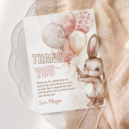 Cute Bunny Girl Birthday Party Bedankkaart