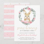 Cute Bunny Girl Birthday Party Invitation Kaart (Voorkant / Achterkant)