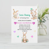 Cute Bunny Girl Birthday Party Kaart (Staand voorkant)