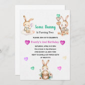 Cute Bunny Girl Birthday Party Kaart (Voorkant / Achterkant)