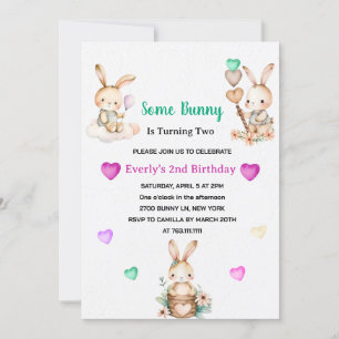Cute Bunny Girl Birthday Party Kaart