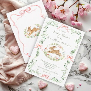 Cute Bunny Girl Bloem Roze Strik Baby Shower Kaart