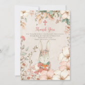 Cute Bunny Girl Christening Baptism Hartelijk dank Bedankkaart (Voorkant)