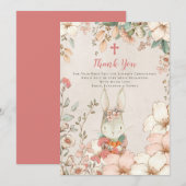 Cute Bunny Girl Christening Baptism Hartelijk dank Bedankkaart (Voorkant / Achterkant)