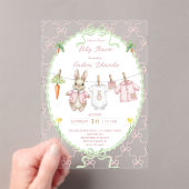Cute Bunny Girl Clothesline Baby Shower  Acryl Uitnodigingen (Insitu (Draagbaar))