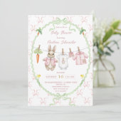 Cute Bunny Girl Clothesline Baby Shower  Kaart (Staand voorkant)