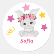 Cute bunny girl klassieke ronde sticker