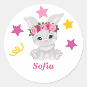 Cute bunny girl klassieke ronde sticker