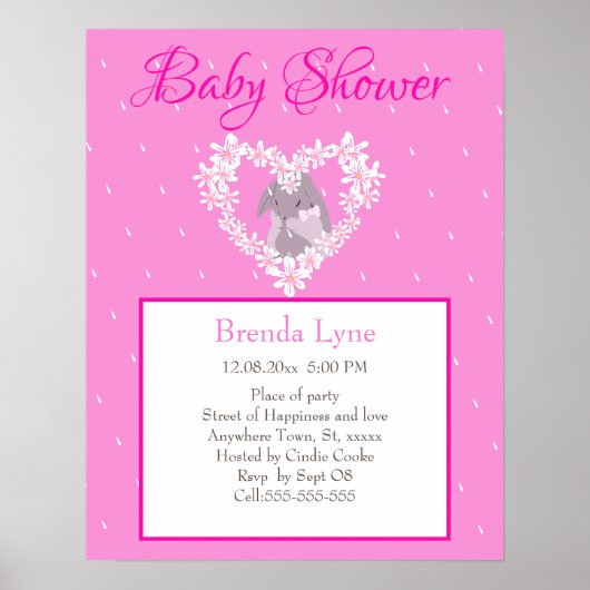 Cute Bunny Girl Pink Baby shower-uitnodiging Poster (Voorkant)