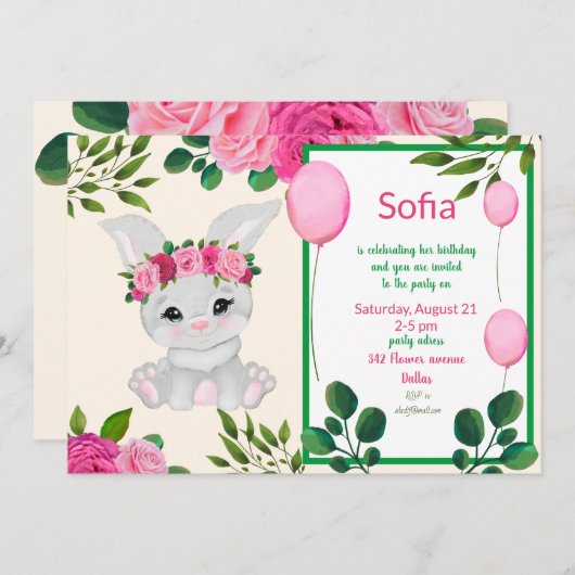 Cute bunny girl redt de datum save the date (Voorkant / Achterkant)