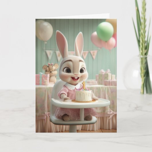 Cute Bunny Girl's First Birthday Smash Cake Kaart (Voorkant)