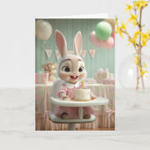 Cute Bunny Girl's First Birthday Smash Cake Kaart (Gele Bloem)